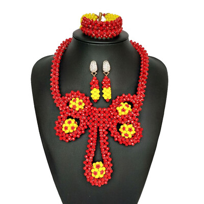 

Handmade Orange Pink African Wedding Beads Jewelry Set Owl Style Dubai Crystal Beaded Necklace Bracelet Earrings Set For Women