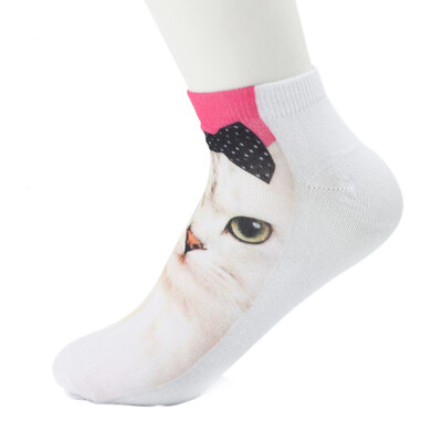 

3D Printed Unisex Mens Womens Harajuku Cute Low Cut Ankle Socks Bowtie Cat