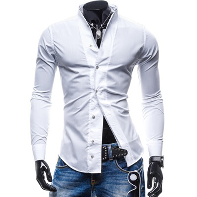 

Zogaa New Mens Shirt Pure Color Slim Casual Fashion