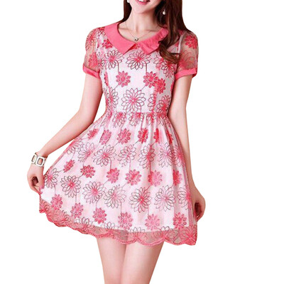 

Lovaru ™Organza dress female sleeve skirt 2015 new Korean version of Slim was thin doll collar pleated