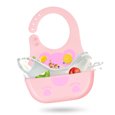 

New Zealand baby bib childrens rice pocket silicone waterproof bib baby saliva towel pink single