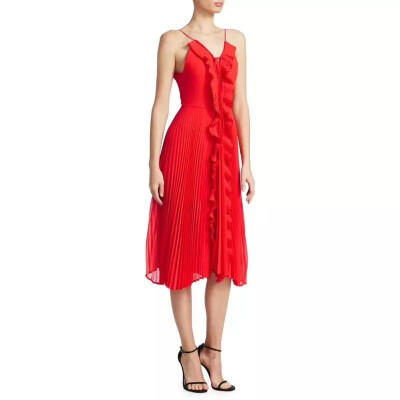 

Summer Sexy Spaghetti Strap Party Dress Female Sleeveless Ruffle Pleated Midi Dresses Women Beach Clothes 2018 New