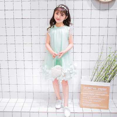 

2018 summer new children&39s wear girl&39s sweet petal edge a-line skirt in the big children&39s dress skirt