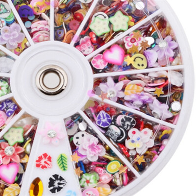 

DIY Nail Art Decorations Wheel Mixed Color Cartoon Flowers Nail Glitter Nail Rhinestones 8CM Wheel Jewelry Nail Tools