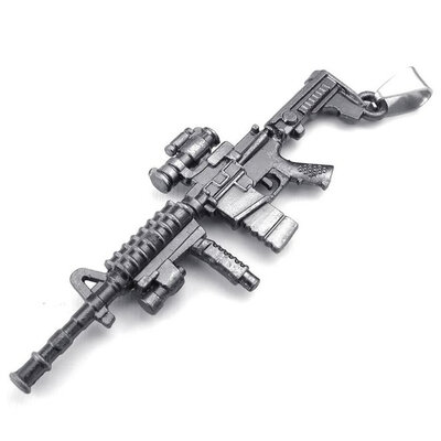 

Hpolw Jewelry Mens Vintage Style Army Style Gun Model Alloy Pendant Necklace24 inch Black Stainless Steel Chain