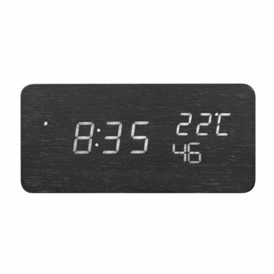 

Wooden LED Digital Alarm Clock USB & Battery Operated Sound Control Clock with Year Month Date Hour Minute Second Temperature