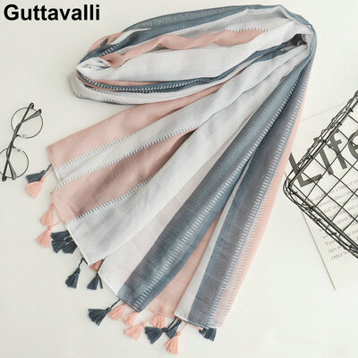 

Женская мода Guttavalli Модные полосатые линии Хлопчатобумажные кисточки Длинный платок Женские тощие патчеры Геометрические обертывания Шелковый солнцезащитный чехол Chevron