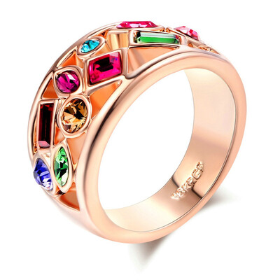 

Top Quality Luxurious Cocktail Rings Rose Gold Plated Austrian Crystal Jewelry Ring For Women Gift Wholesale R018