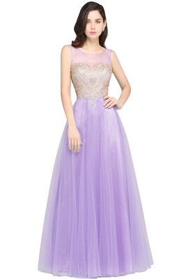 

Sleeveless Appliques Prom Dresses A-line Floor-Length Evening Gown