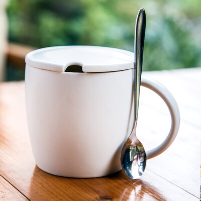 

Porcelain soul creative gift ceramic mug couple couple coffee cup milk cup office cup with covered spoon water cup matte white 12oz