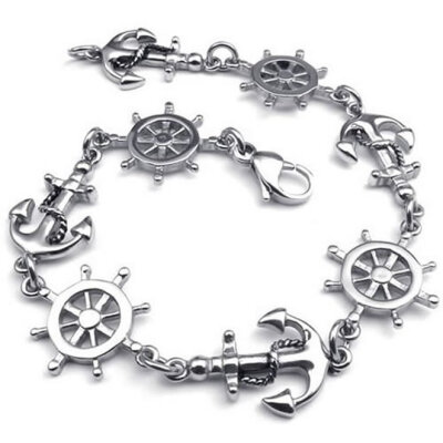 

Hpolw menwonen silver Stainless Steel Love Anchor & Helm Charms Lobster Clasps Unique design geometrycircular Bracelet