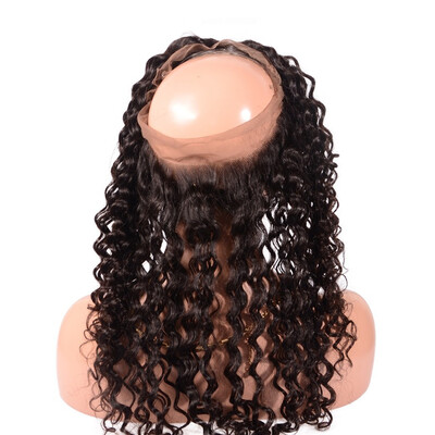 

Pre Plucked 360 Full Lace Frontal Closure Indian Deep Wave Curly Virgin Human Hair Closures With Adjustable Strap Size 225"x4"x2