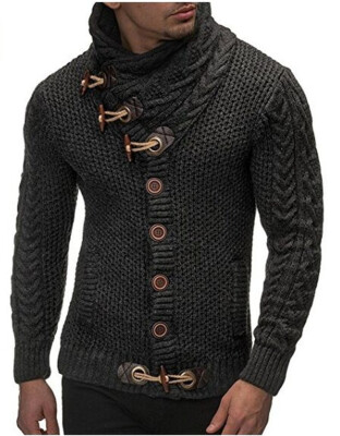 

Mens Pure Color Front Button Knitted Coat