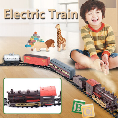 

Classic Electric Smoking Assembling Track With Sound Steam Train For Kids Educational Gift Toys