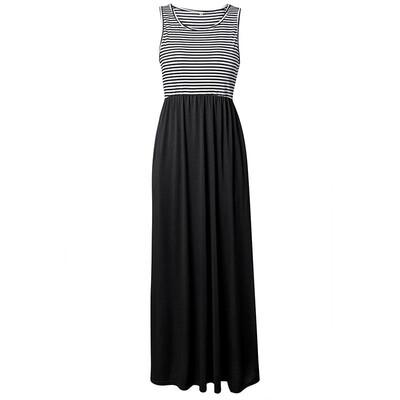 

Tissbely Striped Tank Dress Summer Women Beach Maxi Dress Summer Irregular Weekend O Neck Floor Length Dresses