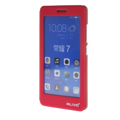 

MOONCASE Huawei Honor 7 Case Litch Skin Full Screen View Leather Flip Pouch Bracket Back Cover Hot pink