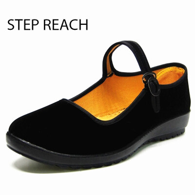 

Woman Mary Jane shoes flat Black canvas comfortable Buckle Strap women Round Toe Solid Casual