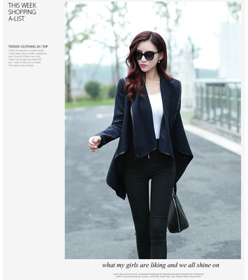 

Autumn Winter Trench Coat Women Irregular Collar Lapel Side Zipper Woolen Coat Women Loose Sweater Outwear Plus Size -4XL