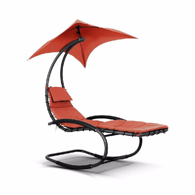 

IKayaa Rocking Outdoor Patio Chaise Lounge Chair W Canopy Garden Porch Pool Chaise Rocker