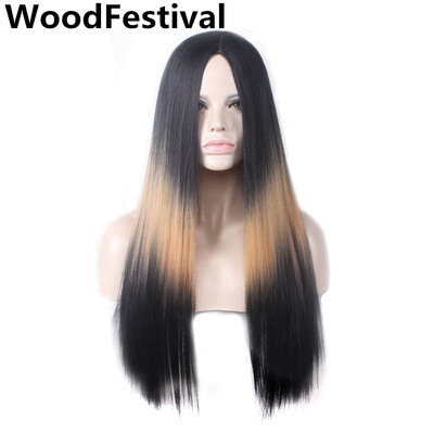 

WoodFestival blonderedgrey ombre black wig long wig straight hair cosplay wigs for women heat resistant synthetic wigs party