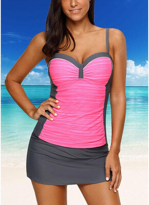 

2018 Women Bikini Set Swimsuit Push Up Swimwear Contrast Beach Wear Bathing Suit Plus Size Tankini Skirt Set