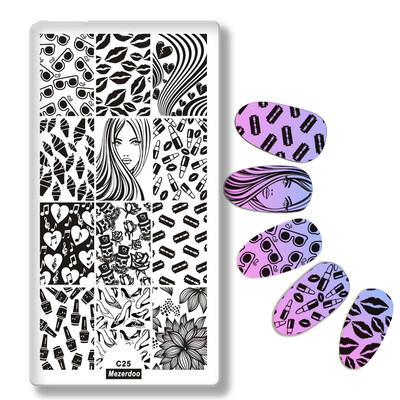 

Unicorn Stamping Plate Stencil Lip Seal Ice Cream High Heels Patterns Nail Image Plates DIY Nail Template Manicure Tools C25