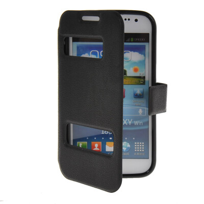 

MOONCASE View Window Leather Side Flip Pouch Stand Shell Back Case Cover for Samsung Galaxy Win I8552 Black