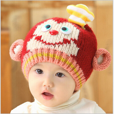 

Buebos Ninos Autumn & Winter Children Knitted Beanie Hat Korean 3D Monkey Chief Hat