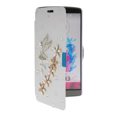 

MOONCASE Bling Rhinestone Crystal Ultre Slim Leather Side Flip Wallet Shell Back Case Cover for LG G3 White