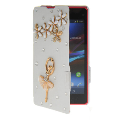 

MOONCASE Rhinestone Crystal Ultre Slim Leather Side Flip Wallet Shell Back ЧЕХОЛ ДЛЯ Sony Xperia Z1 Compact (Mini) White