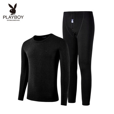 

Playboy Mens Thermal Underwear Set V-neck Basic Thermal Underwear Mens Thick Autumn Clothes Long Pants Set Light Gray V-neck M