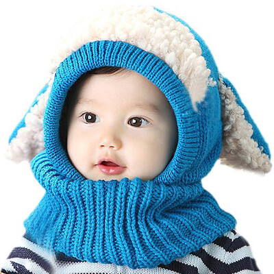 

Baby Kids Boys Girls Earflap Cap Winter Warm Hooded Scarf Knit Wool Beanie Hat