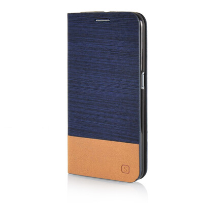 

MOONCASE Canvas Design Leather Side Flip Wallet Pouch Stand Shell Back ЧЕХОЛ ДЛЯ Samsung Galaxy S6 Dark Blue