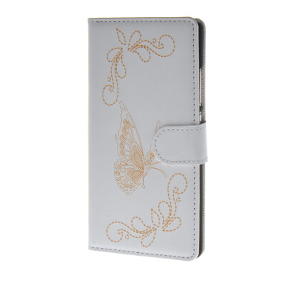 

MOONCASE Betterfly Pattern Leather Side Flip Wallet Card Slot Stand Pouch Case Cover for Huawei Ascend P8 White