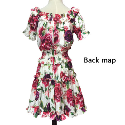 

Fashion womens wear spring&summer new cotton printed short sleeved waistband shoulder dress