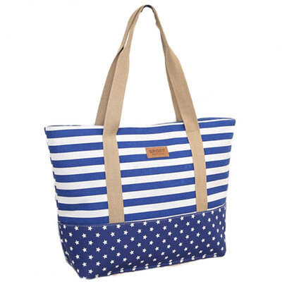 

SMOOZA Fashion Striped Casual Tote Women Canvas Handbag Casual Shoulder Shopping Bags Beach Zipper Large Bag Sac A Main Bolsas