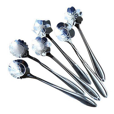

UpperX Tableware Sugar Stainless Steel 6 Types Flower Spoon Coffee Spoon Pack of 6