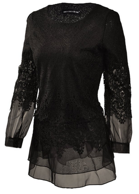 

Mooncolour Womens Long Sleeve Slim Fit Floral Lace Organza Blouse