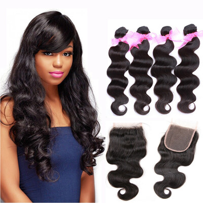 

Dream Like 8A Brazilian Body Wave with Closure 4 Bundles 100 Human Hair Natural Color