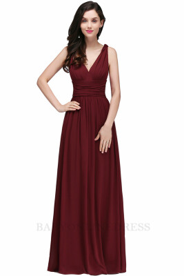 

Sexy V Neck Backless Burgundy Prom Dresses Long 2018 Cheap Chiffon A Line Evening Party Dresses Robe de Soiree Longue