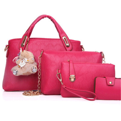 

4 Pcsset Ladies Embossed Bear Printed Package Shoulder Bags Messenger Bag Handbags