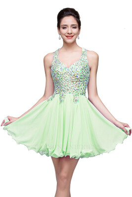 

A-line Sweetheart Short Sleeveless Chiffon Prom Dresses with Crystal Beads