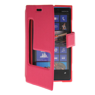 

MOONCASE View Window Leather Side Flip Pouch Stand Shell Back Case Cover for Nokia Lumia 920 Hot pink