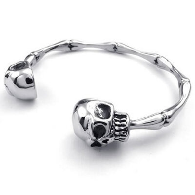 

Hpolw Mens Stainless Steel Bracelet, Biker Gothic Skull Skeleton Cuff Bangle, Silver