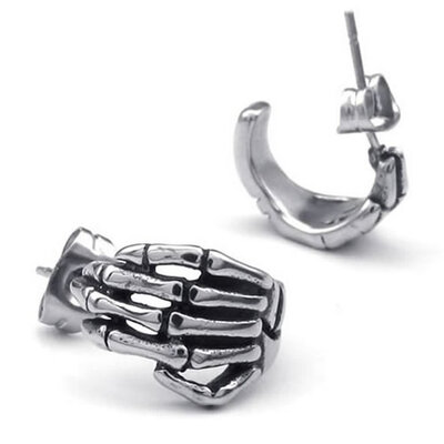 

Hpolw Stainless Steel Mens Skull Stkeleton Stud Earrings Set 2pcs Color Silver Black