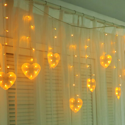 

JULELYS 3 075 120 Bulbs LED Curtain Light Heart Christmas Garland Window Outdoor LED Lights Decoration For Wedding Holiday
