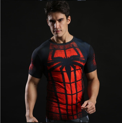 

Summer Mens Fashion Compression T shirts Tights Long Sleeve Training Workout Round Necks 3D Superman Fitness Tee Shirts