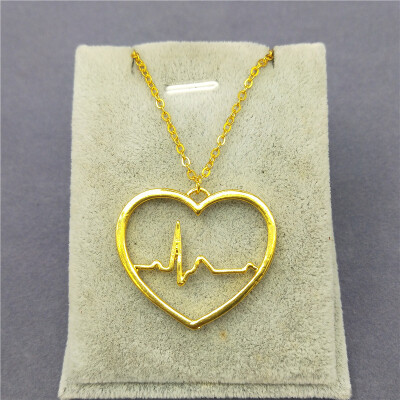 

New Trendy Womens jewelry heart necklace color ecg necklace Women valentines day gift