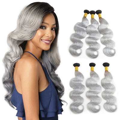 

Ombre Brazilian Remy Hair Body Wave 3 Bundles T1BGrey Human Hair Weave Gray Two Tone Color Hair Extensions