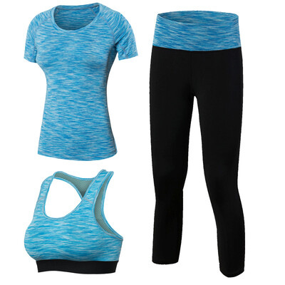 

Yoga Set 3 PCS Workout Sexy Sport Suit Gym Running Shirt legging Pants Sport Bra
